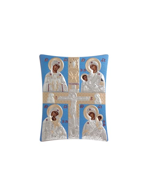 Icona Ortodossa Crocifisso con Madonne Quadretto in Legno e Argento