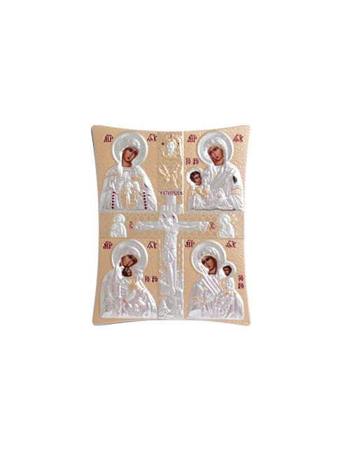 Icona Ortodossa Crocifisso con Madonne Quadretto in Legno e Argento