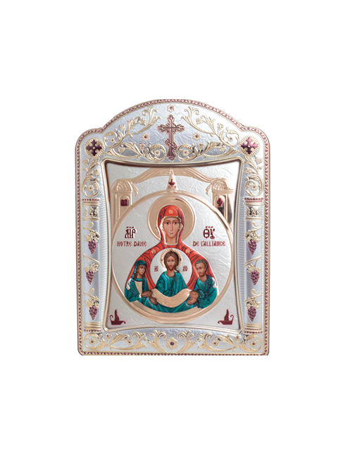 Icona Ortodossa Sacra Famiglia Quadretto in Legno e Argento con Vetro