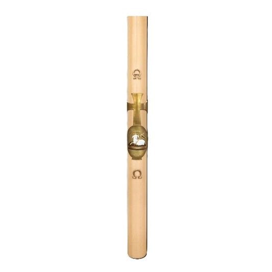 Cero Pasquale in Cera d'Api 80x1200 mm Decoro Bassorilievo Agnello con Anno Applicato e con Rinforzo in Metallo