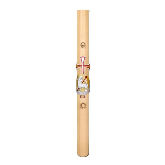 Cero Pasquale in Cera d'Api 80x1200 mm Decoro Bassorilievo Agnello con Anno Applicato e con Rinforzo in Metallo