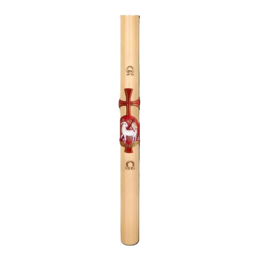 Cero Pasquale in Cera d'Api 80x1200 mm Decoro Bassorilievo Agnello con Anno Applicato e con Rinforzo in Metallo