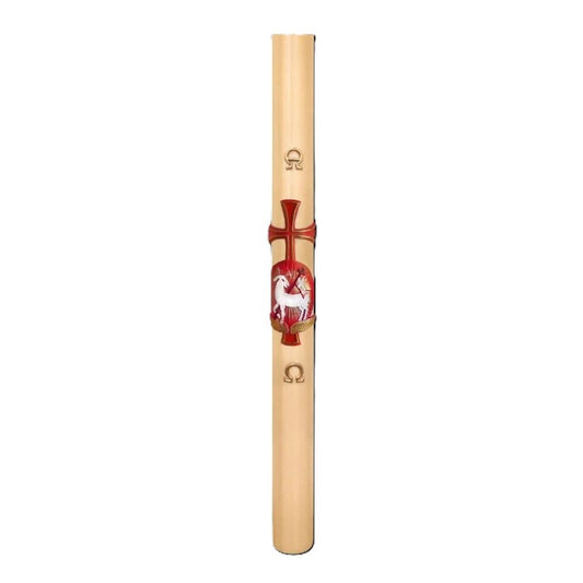 Cero Pasquale in Cera d'Api 80x1200 mm Decoro Bassorilievo Agnello con Anno Applicato e con Rinforzo in Metallo