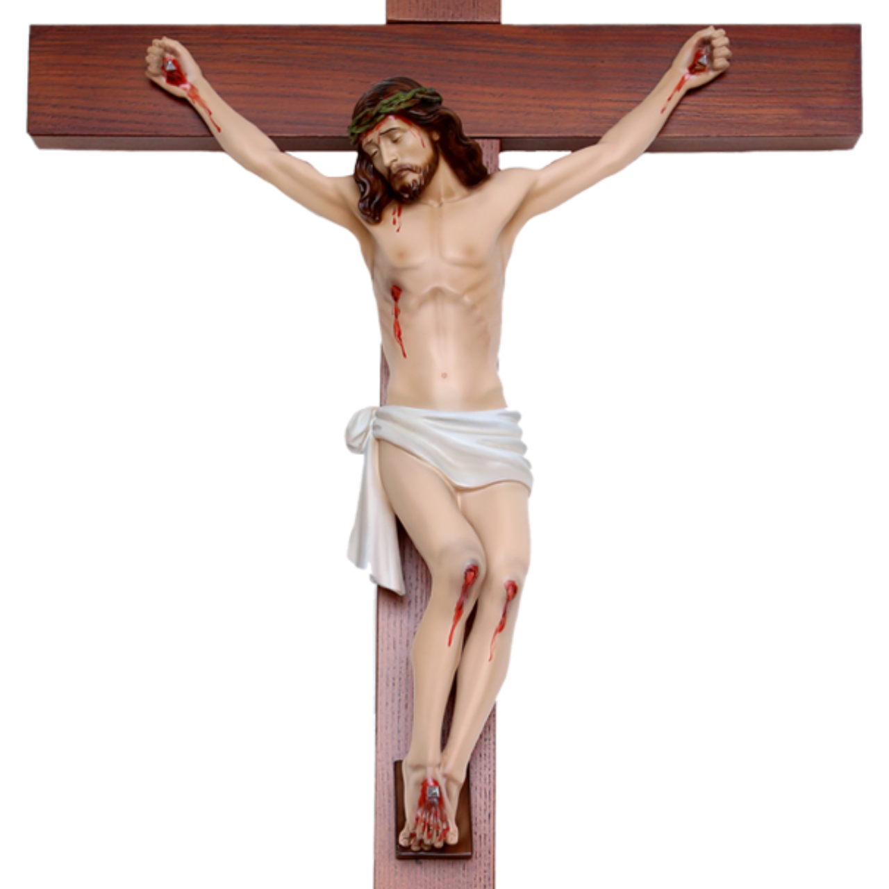 Crocifisso Croce in Legno 85 x 45 con Cristo 41 cm da Appendere in Resina
