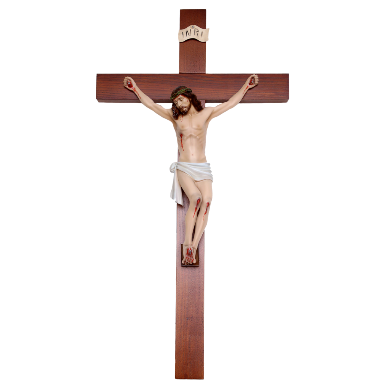 Crocifisso Croce in Legno 85 x 45 con Cristo 41 cm da Appendere in Resina