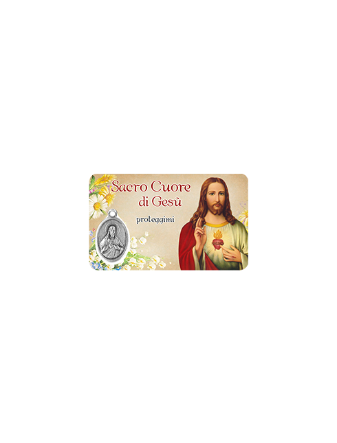 Card Plastificata Sacro Cuore di Gesù con Medaglia 8,6x5,4 cm 100 Pezzi