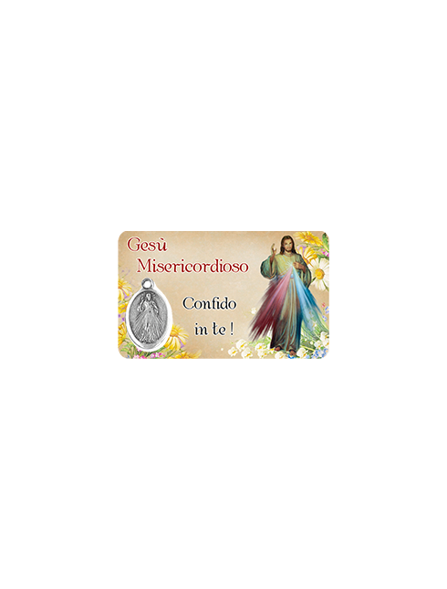 Card Plastificata Gesù Misericordioso con Medaglia 8,6x5,4 cm 100 Pezzi