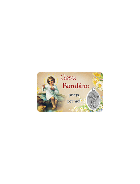 Card Plastificata Gesù Bambino con Medaglia 8,6x5,4 cm 100 Pezzi