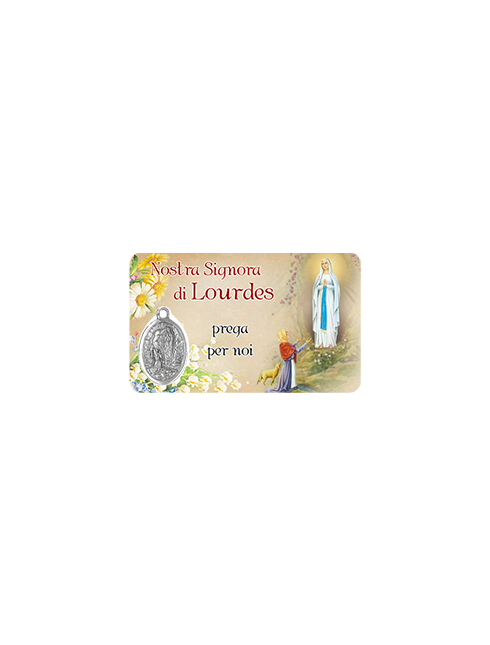 Card Plastificata Nostra Signora di Lourdes con Medaglia 8,6x5,4 cm 100 Pezzi