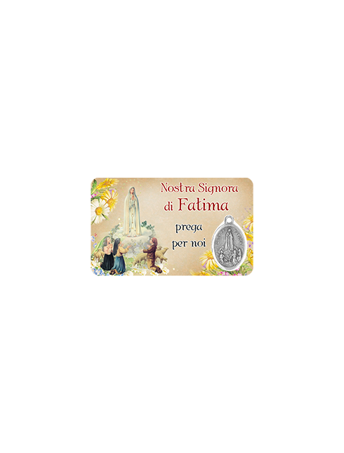 Card Plastificata Nostra Signora di Fatima con Medaglia 8,6x5,4 cm 100 Pezzi