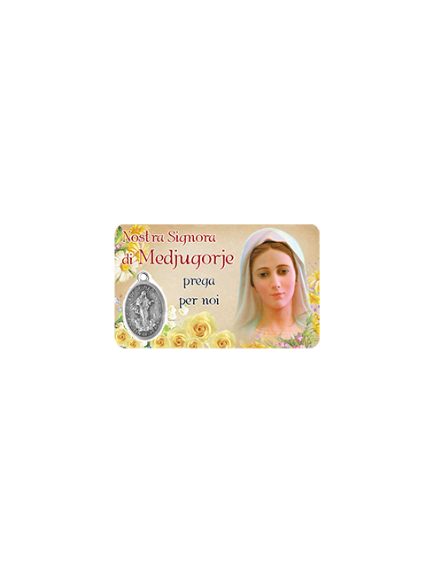 Card Plastificata Nostra Signora di Medjugorje con Medaglia 8,6x5,4 cm 100 Pezzi