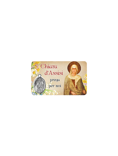 Card Plastificata Santa Chiara d'Assisi con Medaglia 8,6x5,4 cm 100 Pezzi