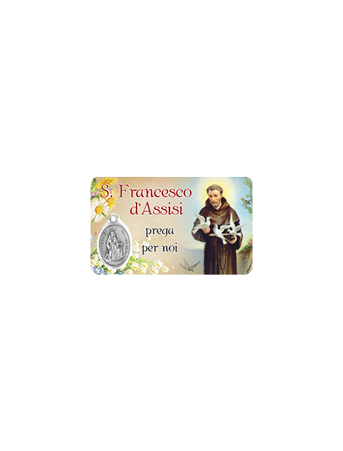 Card Plastificata San Francesco d'Assisi con Medaglia 8,6x5,4 cm 100 Pezzi