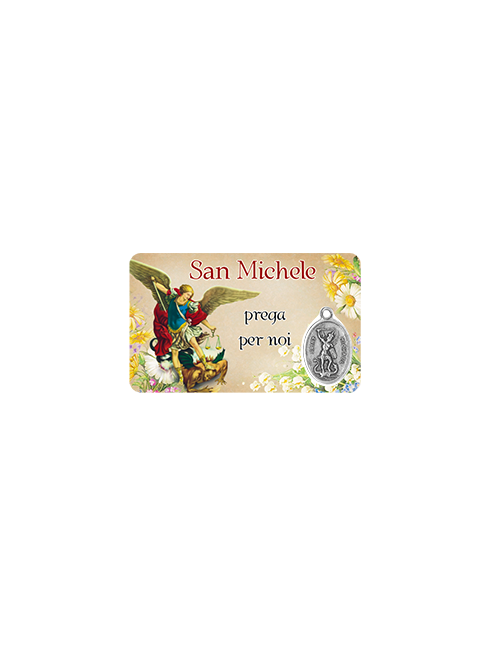 Card Plastificata San Michele Arcangelo con Medaglia 8,6x5,4 cm 100 Pezzi