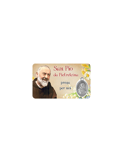 Card Plastificata San Pio da Pietrelcina con Medaglia 8,6x5,4 cm 100 Pezzi