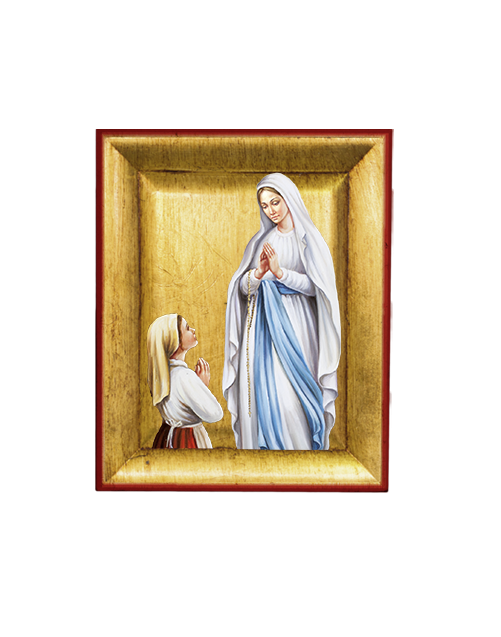 Quadretto Madonna Lourdes e Bernadette Icona con Foglia Oro