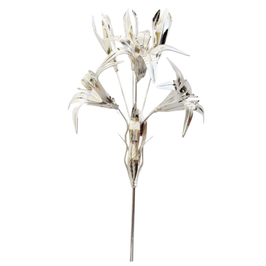 Giglio in Ottone con Foglie e Fiori 20 cm Finitura Argentata