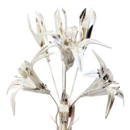 Giglio in Ottone con Foglie e Fiori 20 cm Finitura Argentata