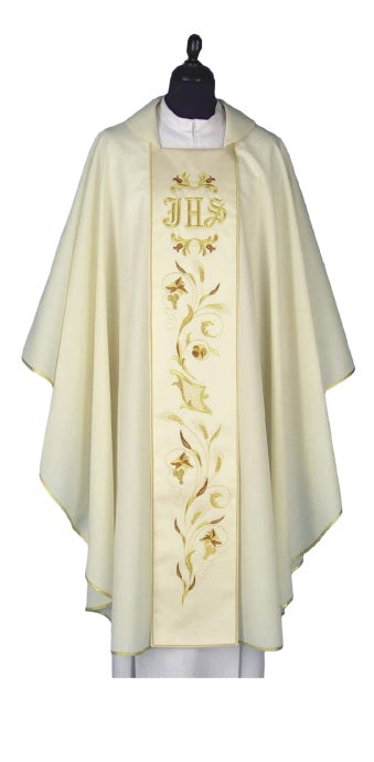 Casula IHS Gigli e Fiori Ricamata in Pura Lana con Stolone