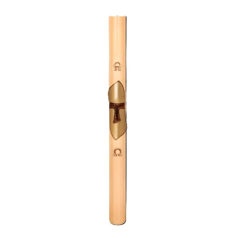 Cero Pasquale in Cera d'Api 80x1200 mm Decoro Bassorilievo Tau con Anno Applicato e con Rinforzo in Metallo