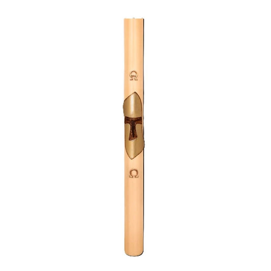 Cero Pasquale in Cera d'Api 80x1200 mm Decoro Bassorilievo Tau con Anno Applicato e con Rinforzo in Metallo
