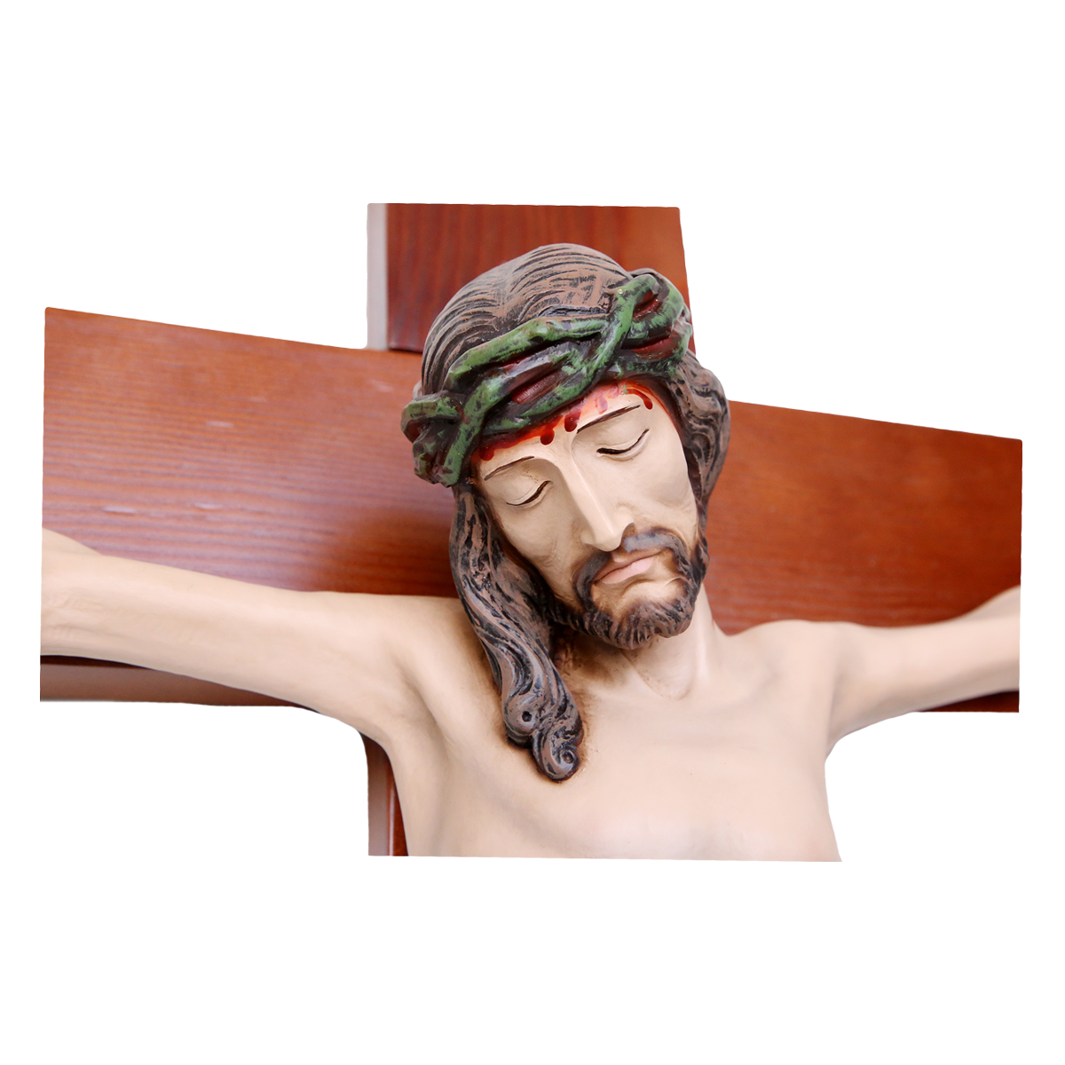 Crocifisso Croce in Legno 140 x 75 con Cristo 70 cm da Appendere in Resina