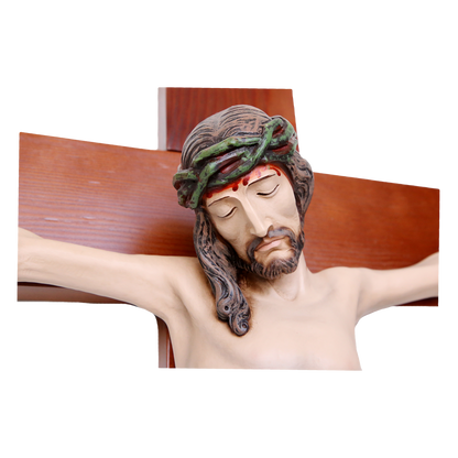 Crocifisso Croce in Legno 140 x 75 con Cristo 70 cm da Appendere in Resina