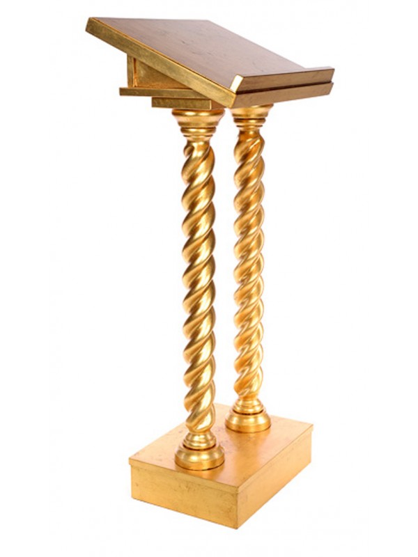 Leggio a Due Colonne in Legno Decoro Foglia Oro Altezza 130 Centimetri