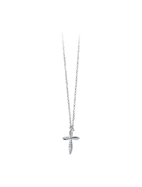 Collana con Croce Stilizzata in Argento e Zirconi con Astuccio