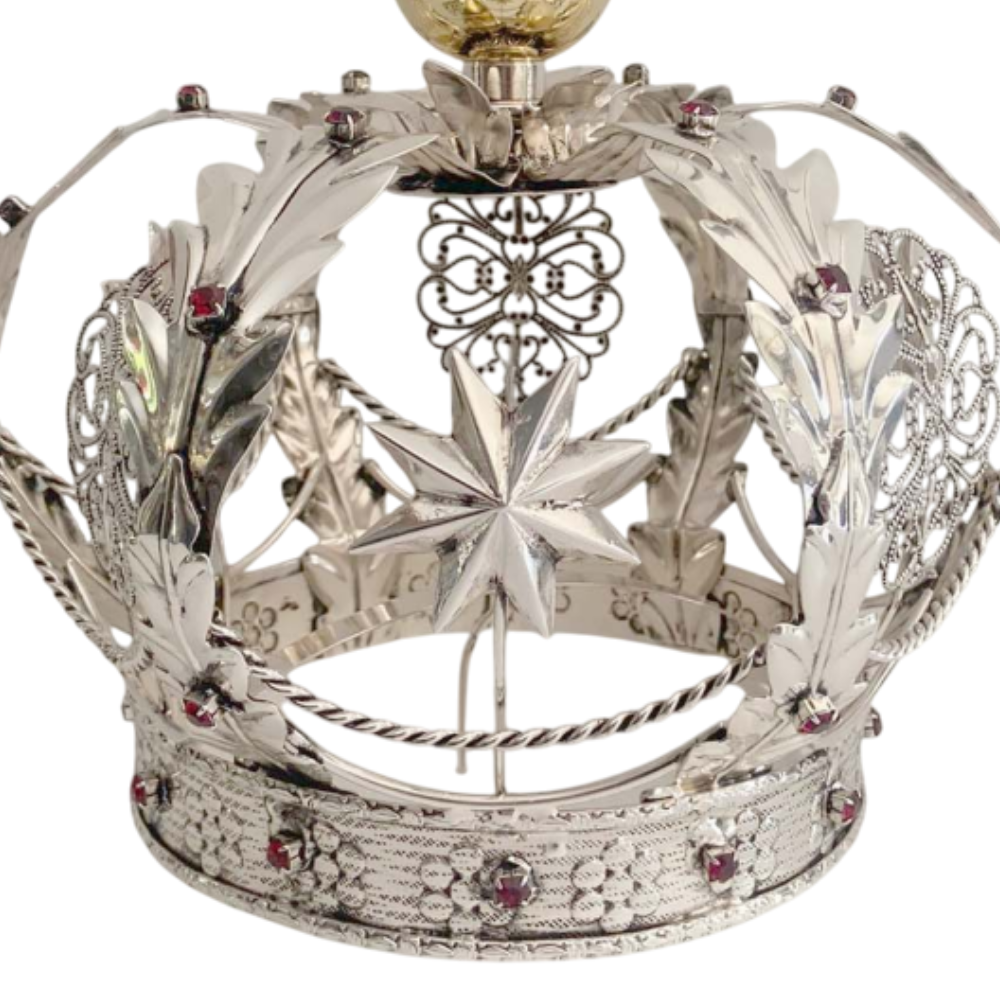 Corona Foglie Stelle e Strass in Ottone Finitura Argentata