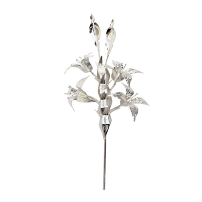 Giglio in Ottone con Foglie e Fiori 20 cm Finitura Argentata