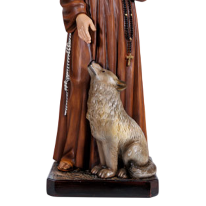 Statua San Francesco d'Assisi con Lupo 40 cm in Resina