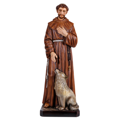 Statua San Francesco d'Assisi con Lupo 40 cm in Resina