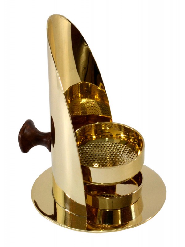 Brucia Incenso in Ottone con Manico in Legno Altezza 14 Centimetri