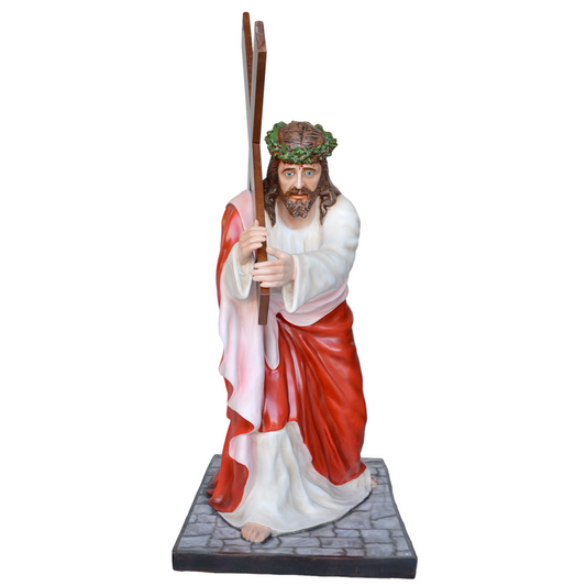 Statua Gesù Cadente con Croce 127 cm in Vetroresina