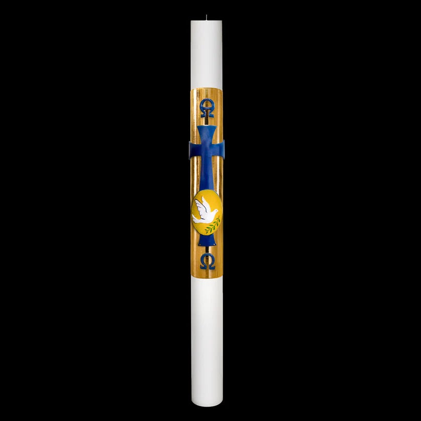 Cero Pasquale Bianco 80x1200 mm Decoro Foglia Oro Bassorilievo Agnello con Anno Applicato e con Rinforzo