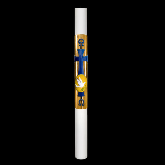 Cero Pasquale Bianco 80x1200 mm Decoro Foglia Oro Bassorilievo Agnello con Anno Applicato e con Rinforzo