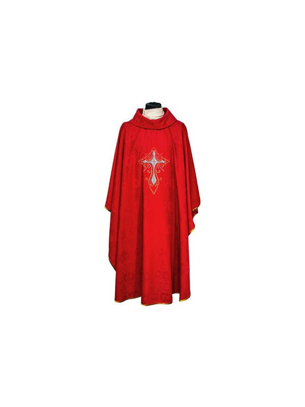 Casula Ricamata con Croce in Poliestere Damascato