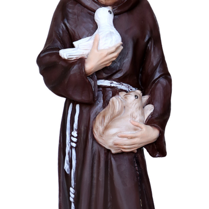 Statua San Francesco d'Assisi con Lupo 20 cm in Resina Piena