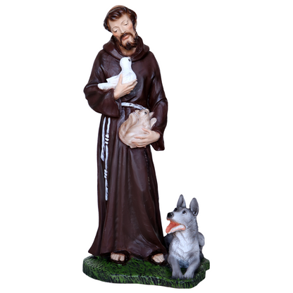 Statua San Francesco d'Assisi con Lupo 30 cm in Resina Piena