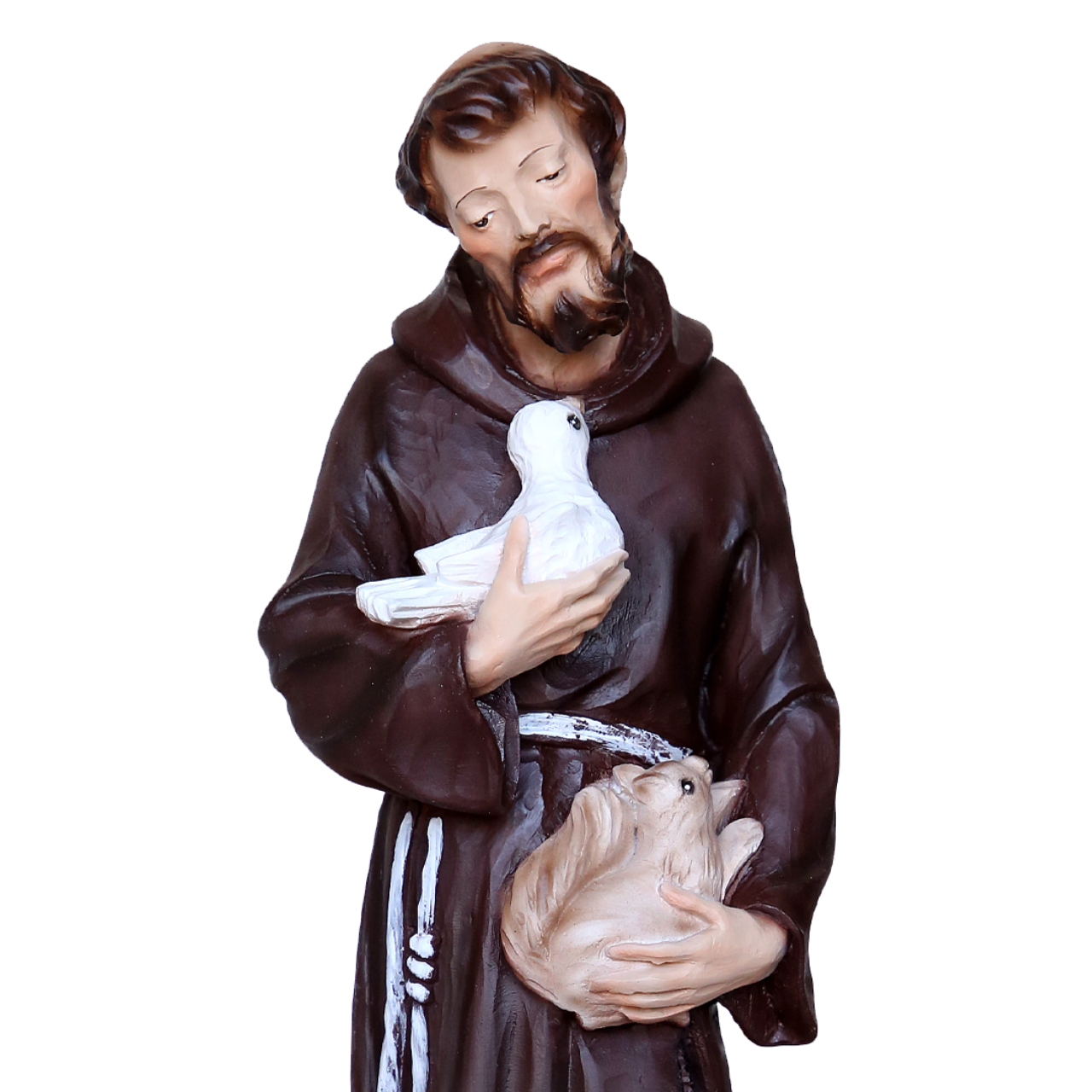 Statua San Francesco d'Assisi con Lupo 30 cm in Resina Piena