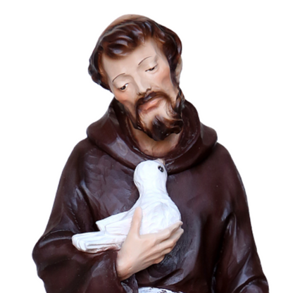 Statua San Francesco d'Assisi con Lupo 30 cm in Resina Piena