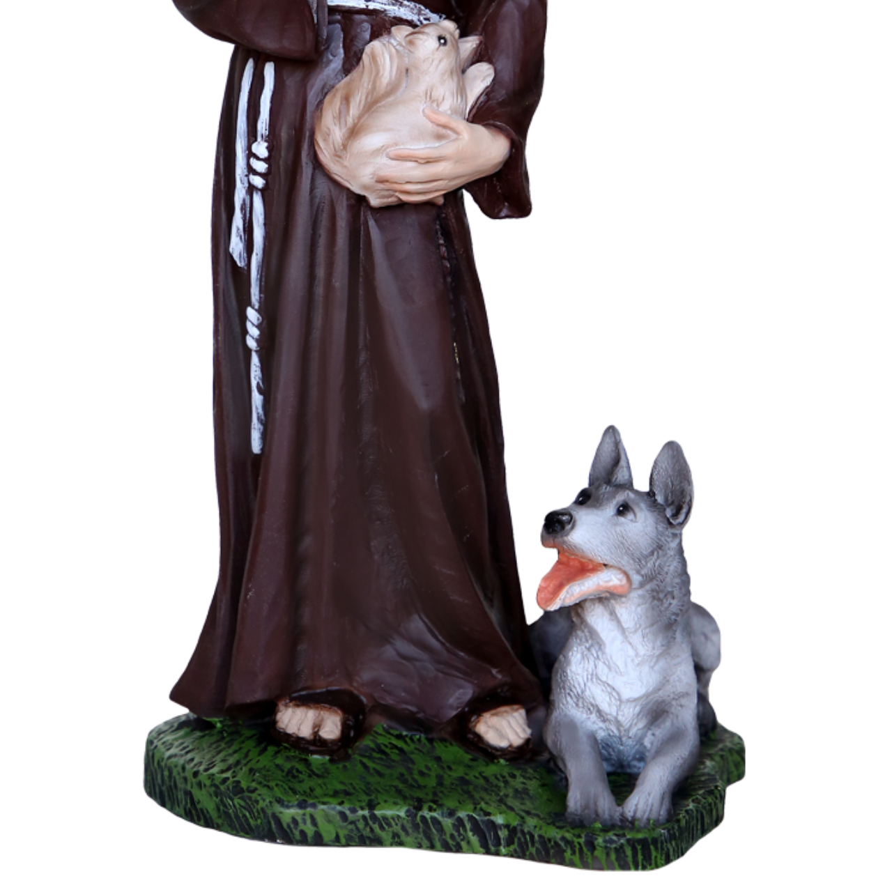 Statua San Francesco d'Assisi con Lupo 30 cm in Resina Piena