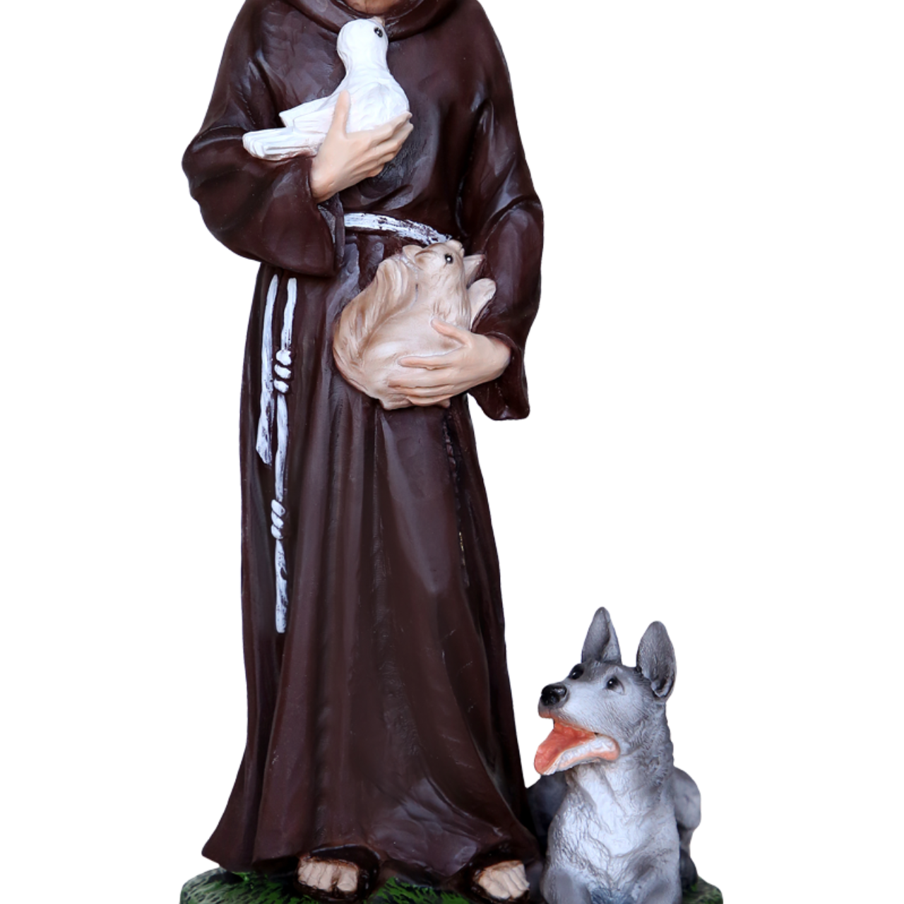 Statua San Francesco d'Assisi con Lupo 30 cm in Resina Piena