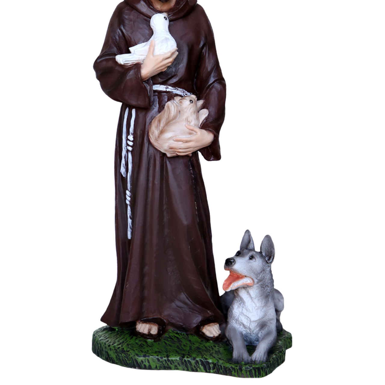 Statua San Francesco d'Assisi con Lupo 30 cm in Resina Piena