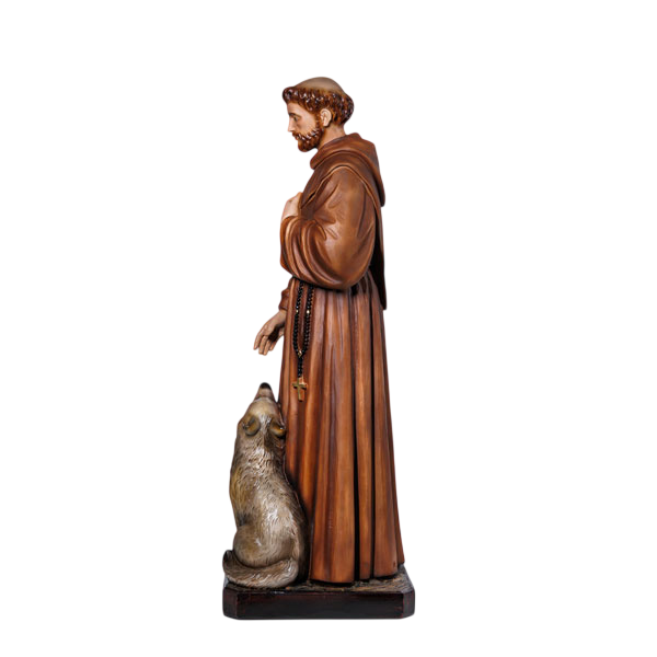 Statua San Francesco d'Assisi con Lupo 60 cm in Resina