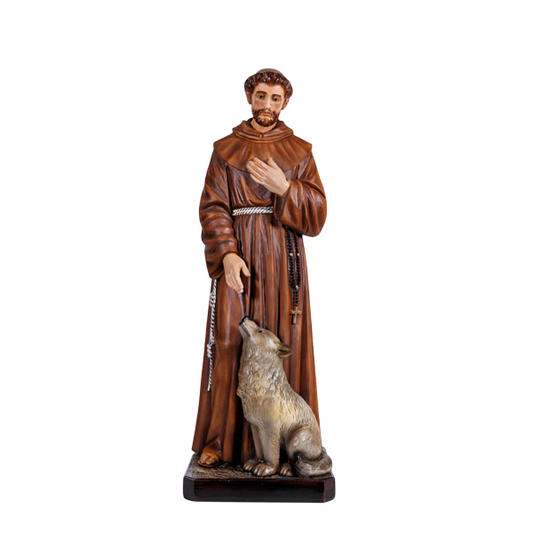 Statua San Francesco d'Assisi con Lupo 80 cm in Resina