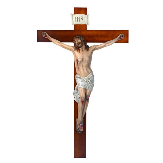 Crocifisso Croce in Legno 360 x 180 con Cristo 180 cm da Appendere in Vetroresina