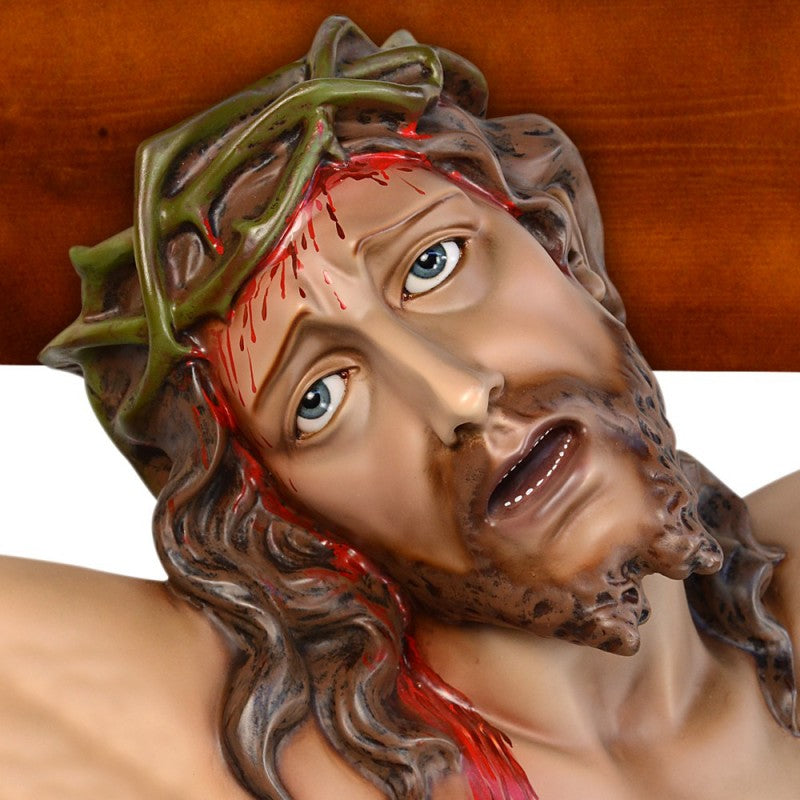 Crocifisso Croce in Legno 360 x 180 con Cristo 180 cm da Appendere in Vetroresina