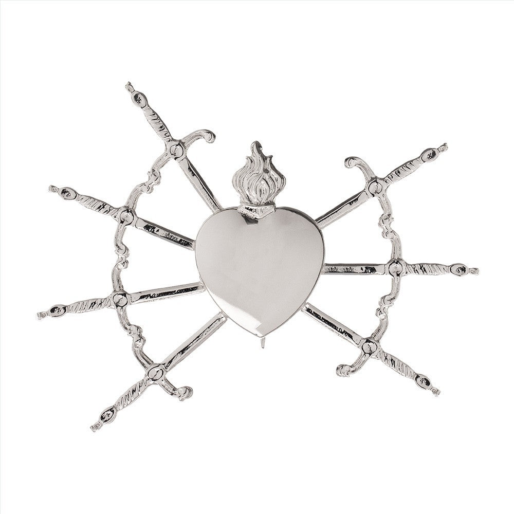 Cuore Madonna Addolorata Sette Spade in Ottone 16 cm Finitura Argentata